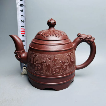 Vintage Chinese Yixing Purple Clay Teapot Zisha Ceremony Carving Collectible Art