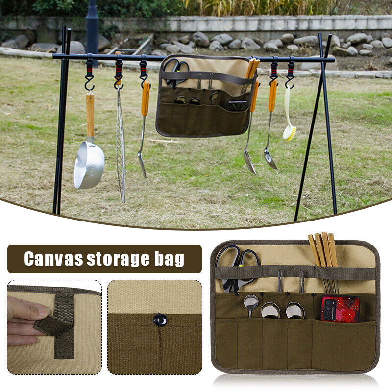 Portable Foldable Outdoor Camping Cutlery Storage Bag Knife Bag Roll Hanging Bag