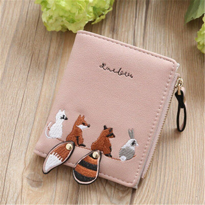 Girls Cartoon Leather Card Clamps Women's Wallet Coin Female Purse Clip Billfold