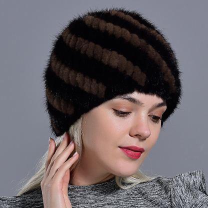 Women Mink Fur Hats Natural Real Fur Knitted Cap Fluffy Fur Beanie Black Fur Cap
