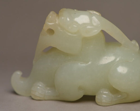 Top Chinese Natural Hetian Jade Carving Exquisite Unicorn Statue Collection Art