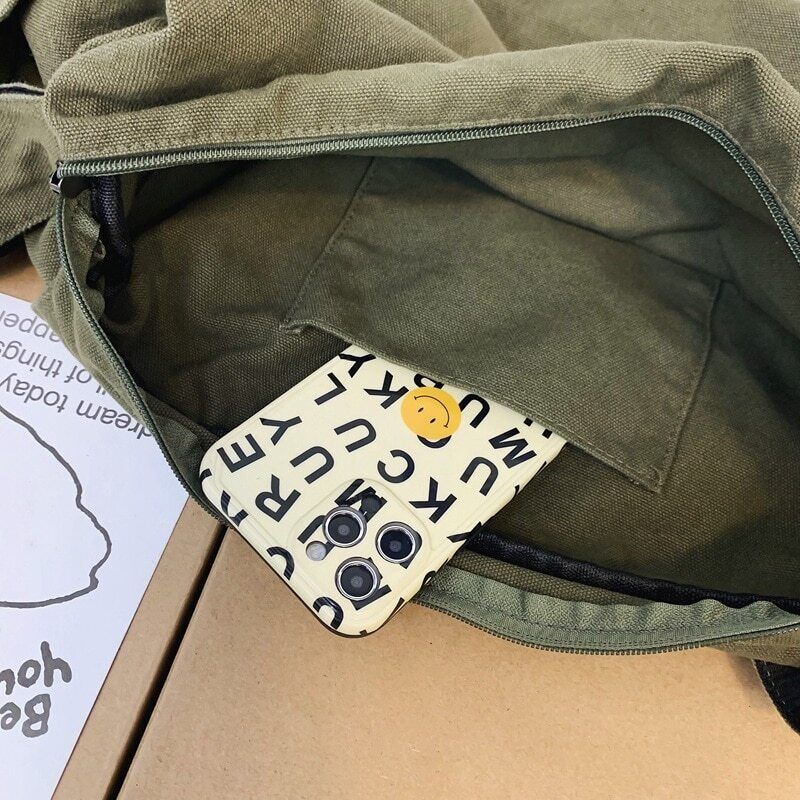 Canvas Fabric Shoulder Bag Student Medium Size School Book Laptop Bag