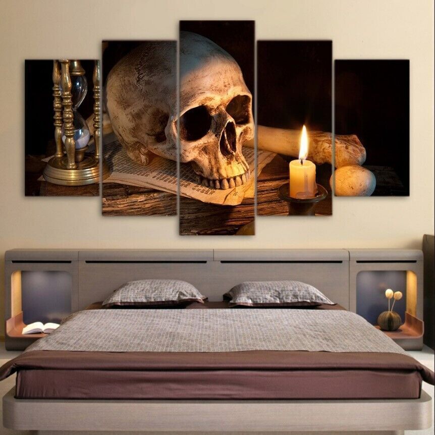 5Pcs Wall Art Canvas Painting Picture Home Decor Modern Abstract Skull Candle