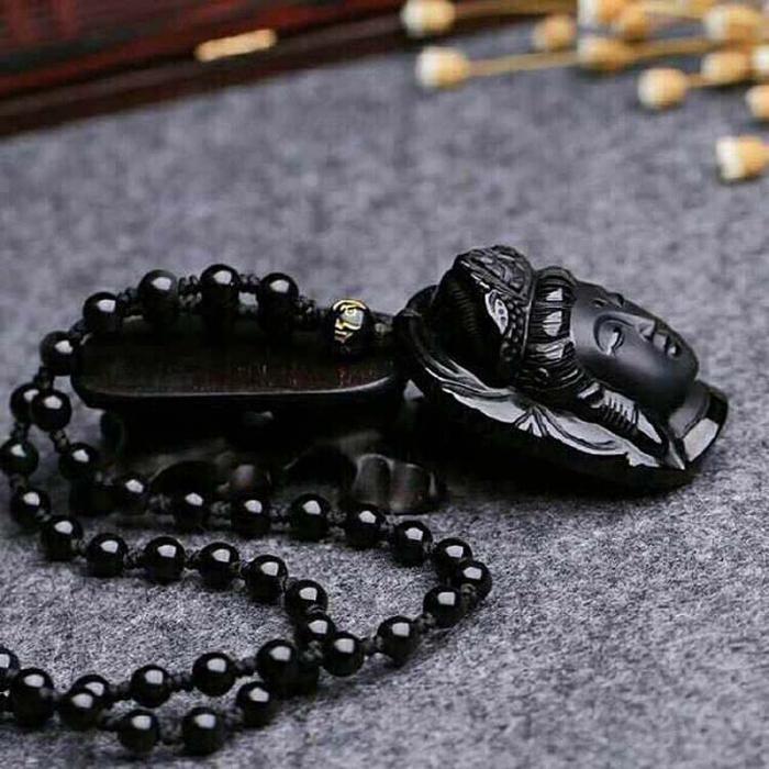 Necklaces Pendants Obsidian Buddha Head Women men Chain Pendant Amulet Jewelry
