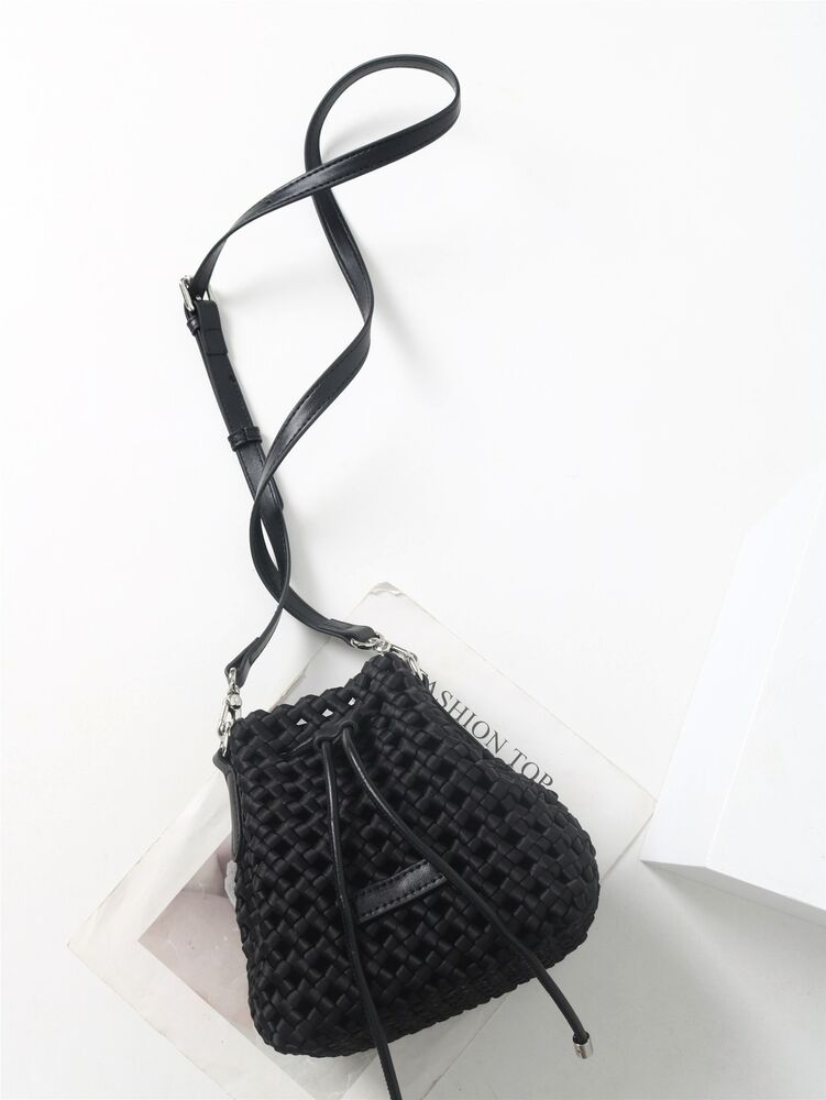 Small Mini Woven Nylon Drawstring Bucket Bag Purse Crossbody Crossbody Handbag
