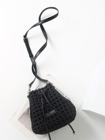 Small Mini Woven Nylon Drawstring Bucket Bag Purse Crossbody Crossbody Handbag
