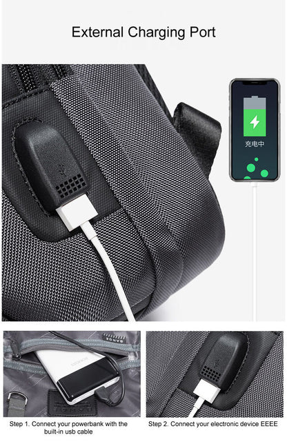 Charging Port Water Resistant Chest Pack Sling Bag Crossbody Backpack Business