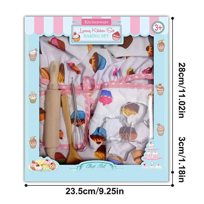 Role Play Apron Hat 11Pcs Girl Kitchen Cooking Baking Cake Toy Playing Accessory
