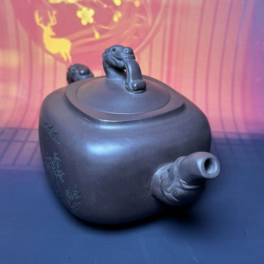 Vintage Chinese Yixing Purple Clay Teapot Zisha Ceremony Carving Dragon Tea Set