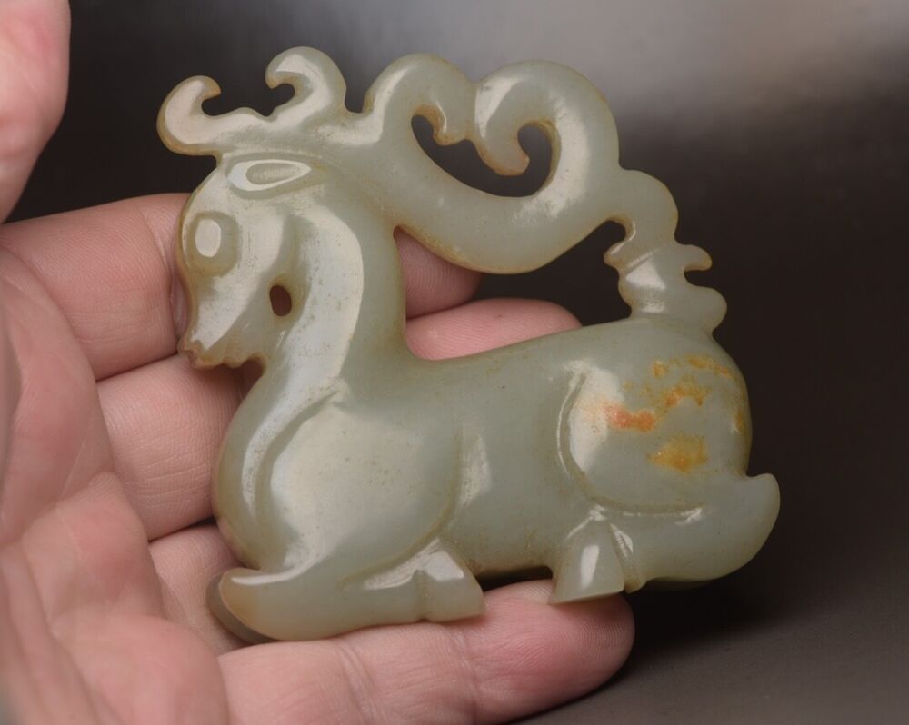 Collection Chinese Hetian Jade Carving Exquisite Deer Statue Sculpture Art Work