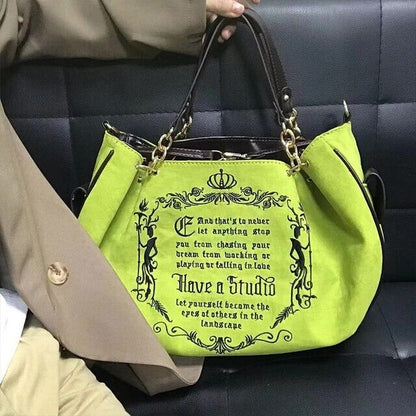 Y2K Vintage Canvas Gothic Style Tote Handbag Embroidery Letter Style Women's Bag