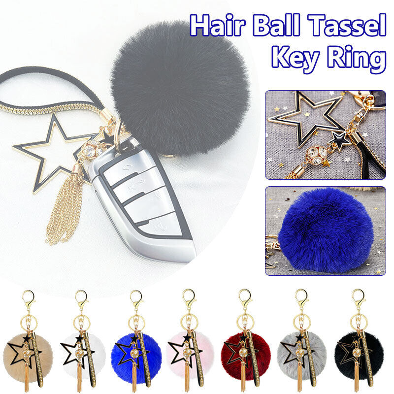 Pompom Star Key Chain Fluffy Faux Fur Ball Keyring Bag Pendant Fluffy Keyring
