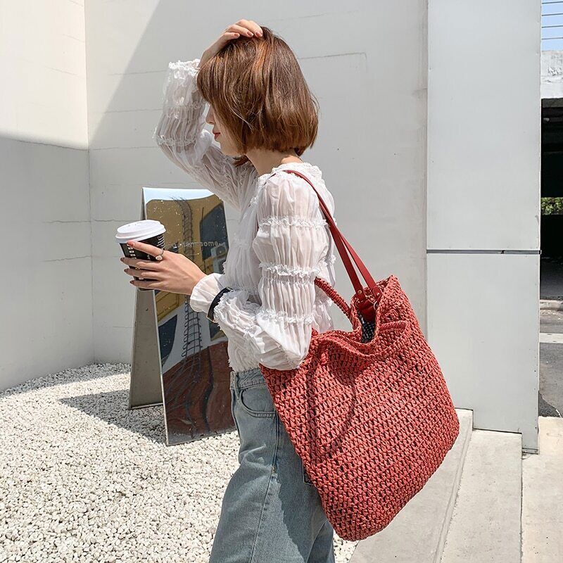 Straw Women Shoulder Bags Woven Handbags Rattan Summer Beach Bag Tote Lady