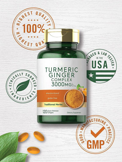 Turmeric Curcumin & Ginger Complex 3000mg | 120 Softgels | by Carlyle
