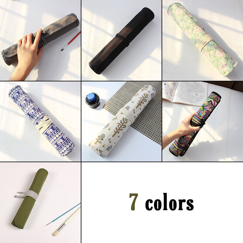 20 Pocket Art Paint Brush Case School Roll Up Pen Holder Canvas Pouch Bag