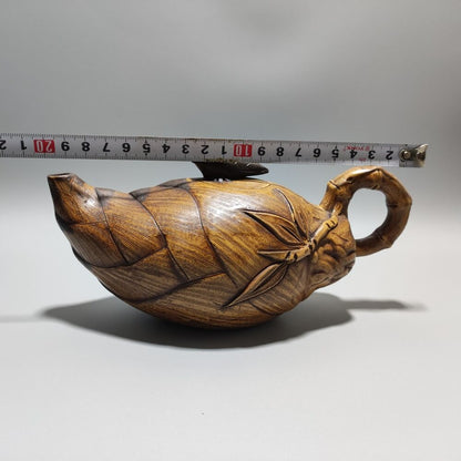 Vintage Chinese Yixing Purple Clay Teapot Zisha Ceremony Ceramic Bamboo Teaware