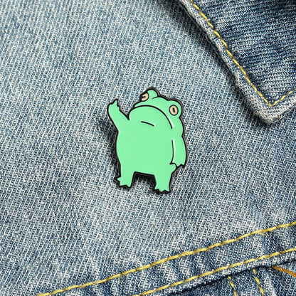 Funny Middle Finger Frog Enamel Pin Cartoon Hat Frog Brooch Lapel Pins Badges