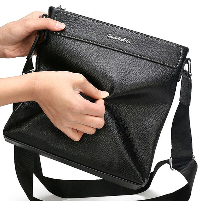 100% Genuine Leather Men's Litchi Sling Shoulder Messenger Bag 10" Business Bag