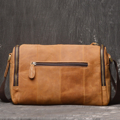 100% Crazy Horse Leather Men's Shoulder Bags Handmade CylinderCrossbody IPAD Bag