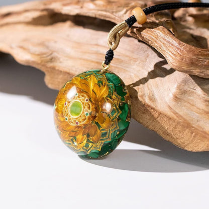 Orgonite Necklace with Malachite and Flower of Life Healing Crystals Meditation