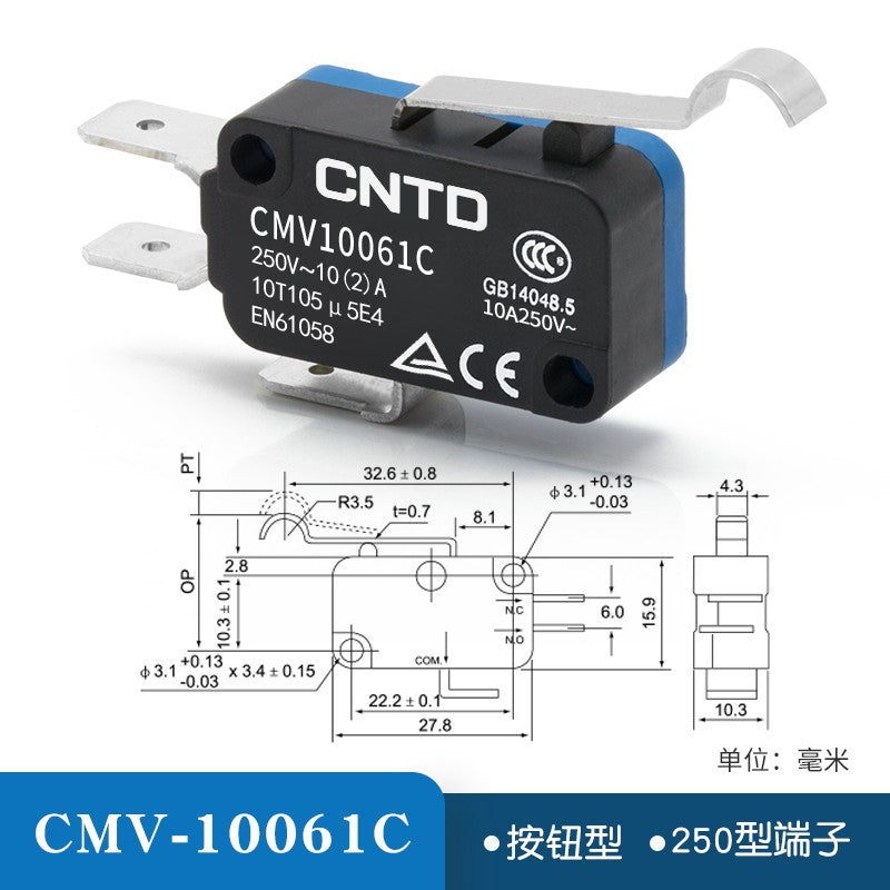 20pcs CNTD Limit Switch CMV10 Micro Button Long Handle Open Limit Sensor Roller
