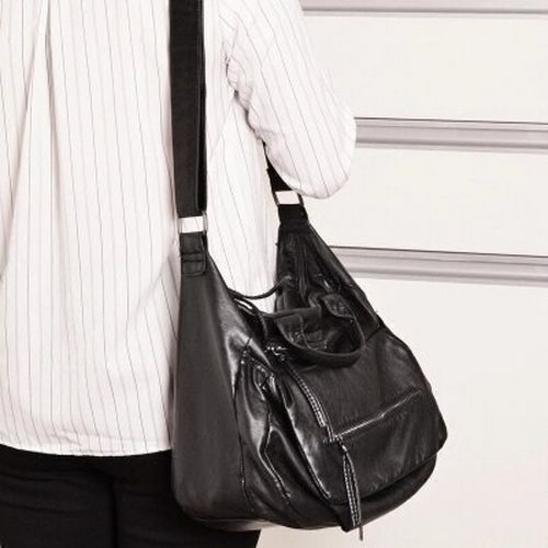 Novelty Black Washed Synthetic Leather Handbag Large One Shoulder Satchel Purse