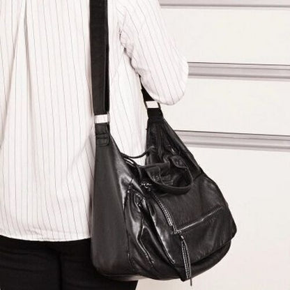 Novelty Black Washed Synthetic Leather Handbag Large One Shoulder Satchel Purse