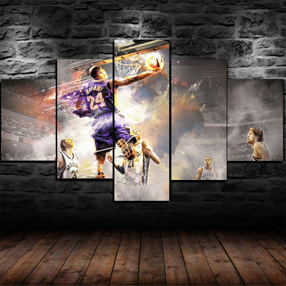 Basketball MVP Player Dunk 5 Panel Canvas Print Wall Art Poster Home Decoration