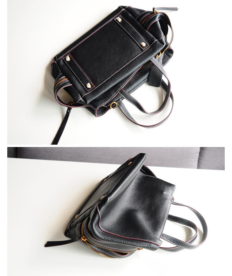 Soft Real Leather Small Handabg Shoulder Bag Tote Purse Crossbody w/ Long Strap