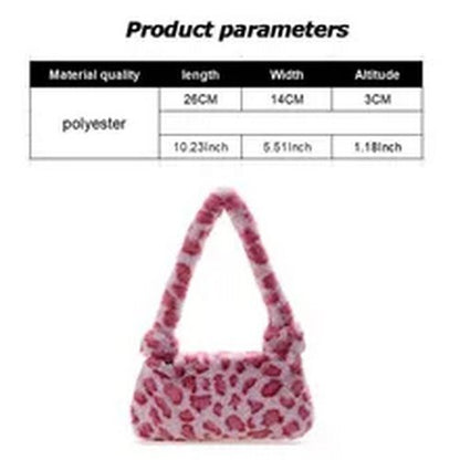 Mini Shoulder Bags Winter Plush Underarm Bag Pattern Fluffy Tote Small Purse 1pc