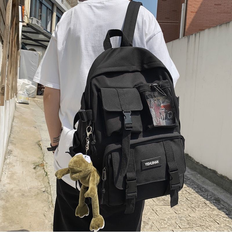 Black Nylon Casual Travelling Backpacks AntiTheft Rucksack School Bag 31*15*45CM