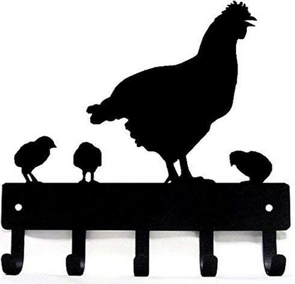 Hen Chicks Chickens Farm Key Rack - 6 inch Wide/9 inch Wide Metal Wall Art