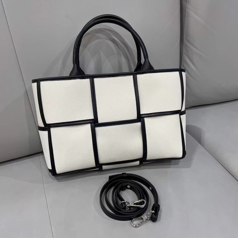 Woven Canvas & Leather Tote bag Purse Handbag Fashion w/ Zip Bag Crossbody Strap