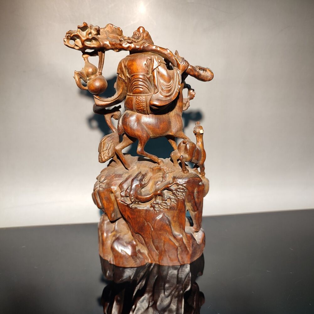 vintage wooden crane carving Nice Wood carved figures the god of longevity home