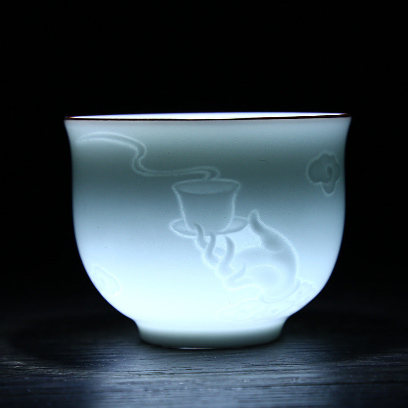 120ml Jingdezhen Ceramic Cup Sample Tea Cup Shadow Green Sculpture Cup