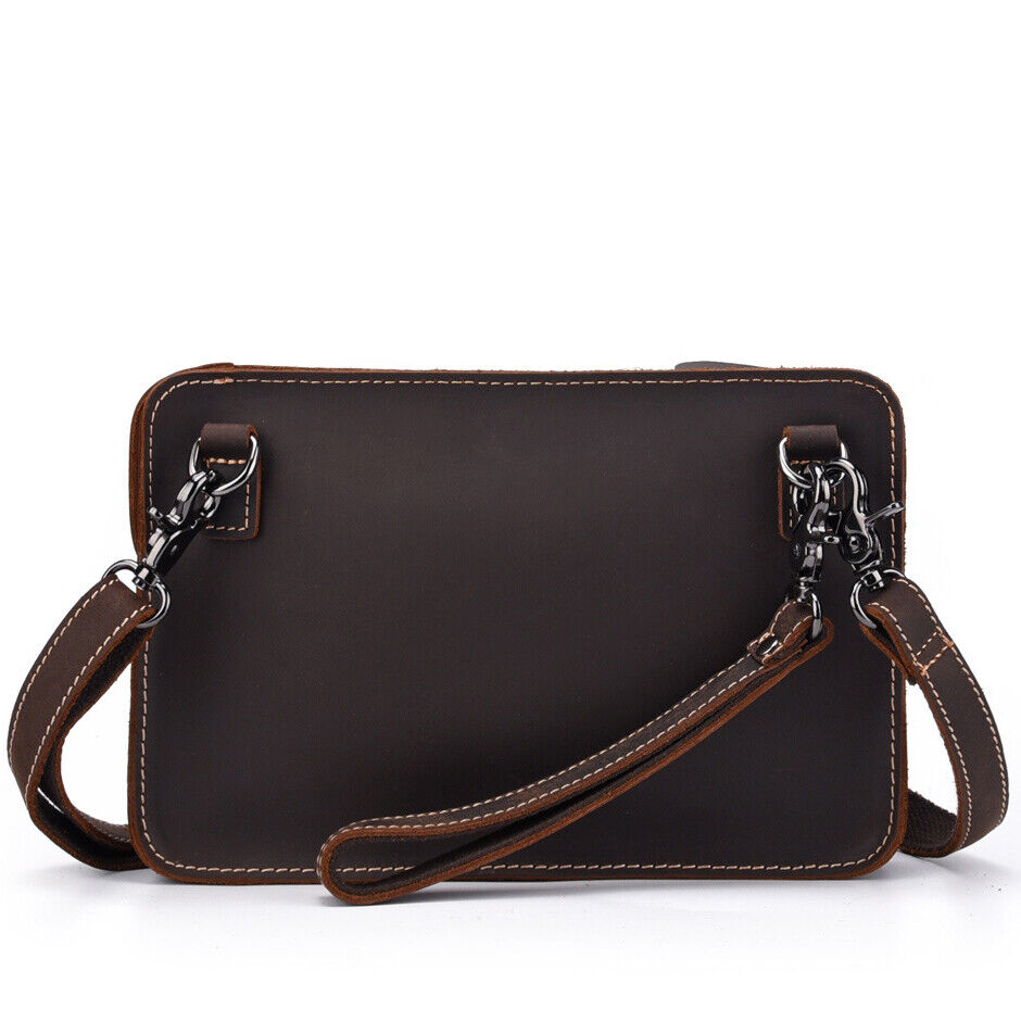 Crazy Horse Leather Business 10" Briefcase Mens Clutch Envelope Bag Shoulder Bag
