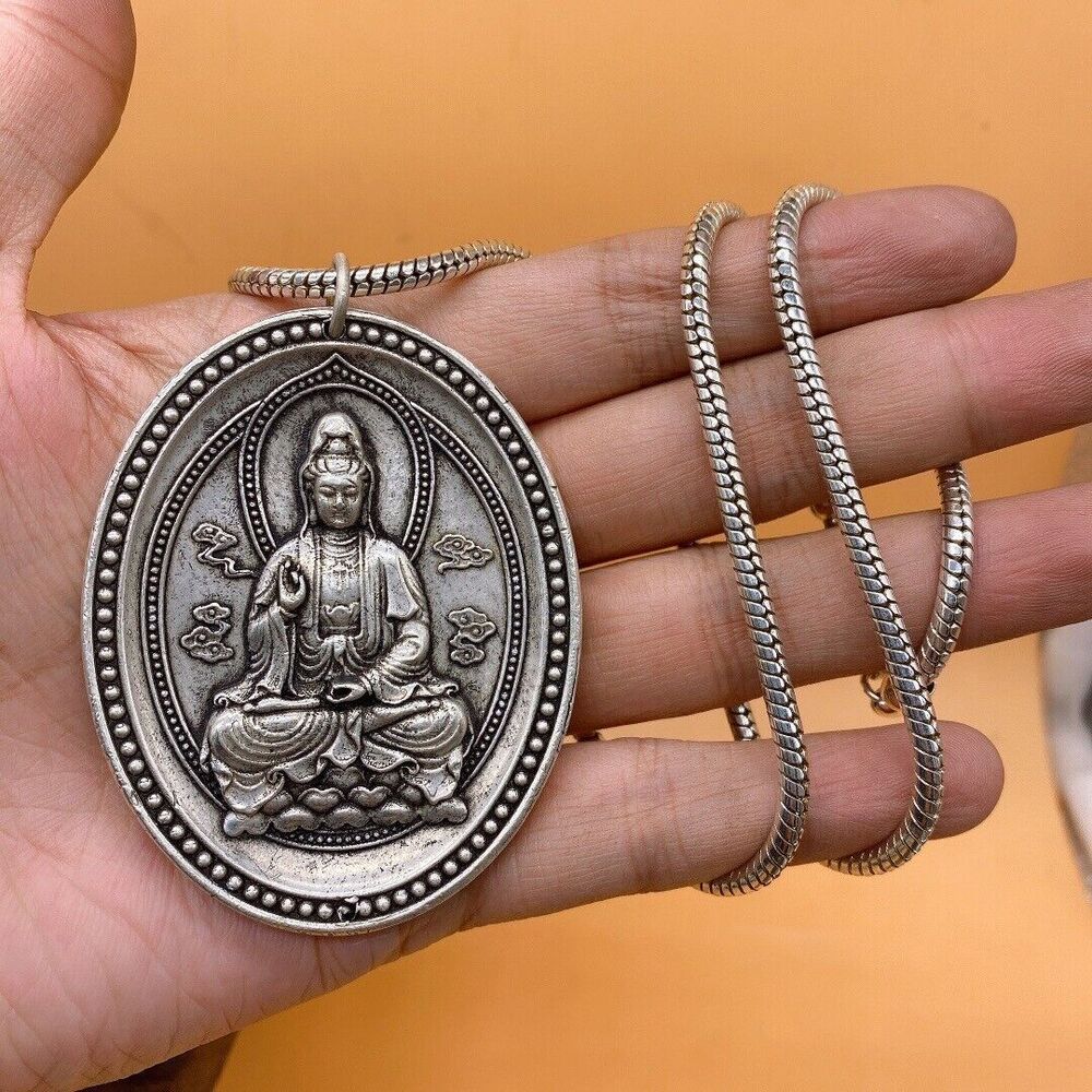 old tibet miao silver hand carving skull Statue necklace noble gift
