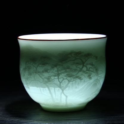 120ml Jingdezhen Ceramic Cup Sample Tea Cup Shadow Green Sculpture Cup
