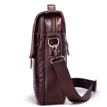 100% Genuine Leather Men's Sling Shoulder/Messenger Bag Double Zipper 8" Handbag