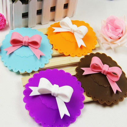 Silicone Cover Lids 10.5cm Anti-dust Coffee Tea Cup Covers Bowknot Suction Seal