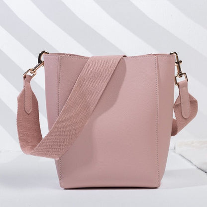 Bucket Shoulder Bag Women Handbags Synthetic Leather Messenger Bags Wide Strap