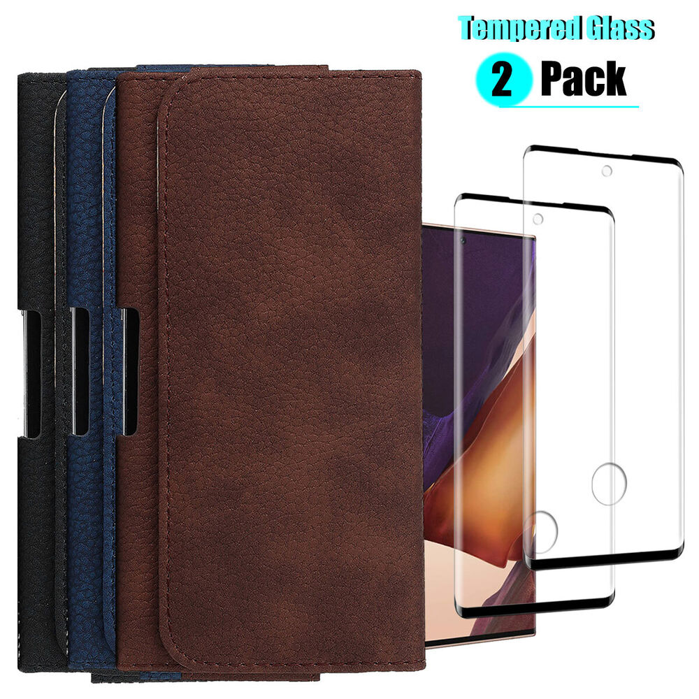 Leather Belt Loop Clip Case Cover / Tempered Glass For Galaxy Note20 Ultra / 5G