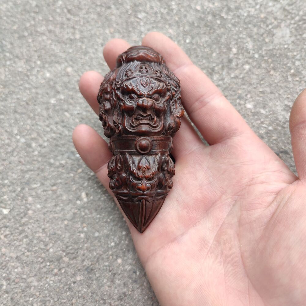 Vintage Wooden Ornaments Boxwood Carving Buddha Statue Figurine Good Triangle
