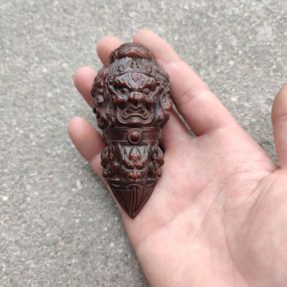 Vintage Wooden Ornaments Boxwood Carving Buddha Statue Figurine Good Triangle