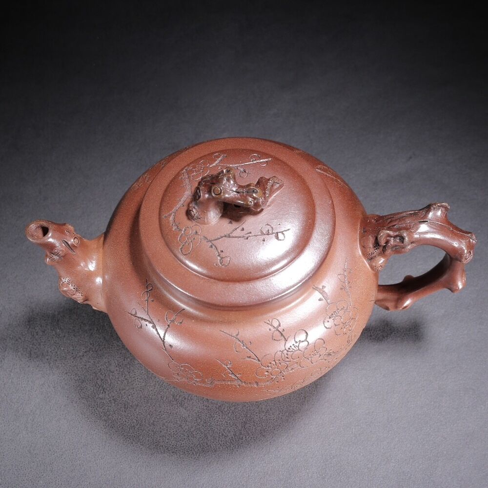 Chinese Yixing Purple Clay Teapot Zisha Ceramic Carving Plum Blossom Teaware Art