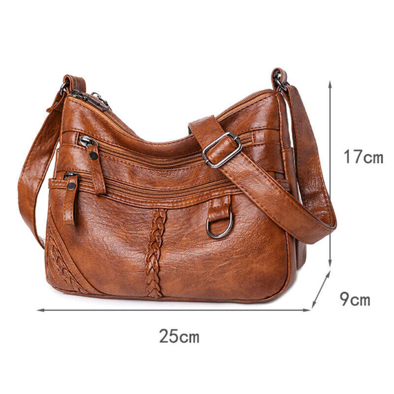 Women's Soft Leather Shoulder Bags Multi-Layer Shopper Bag Crossbody Handbag