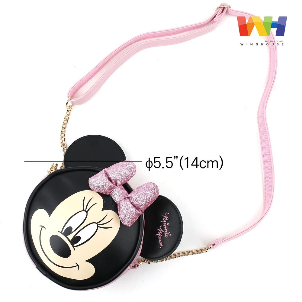 WINGHOUSE X Minnie 3D Glitter Bow Crossbody Purse Small Chest Sling Bag Pink