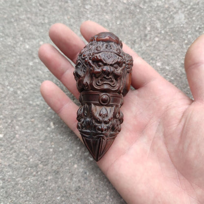 Vintage Wooden Ornaments Boxwood Carving Buddha Statue Figurine Good Triangle