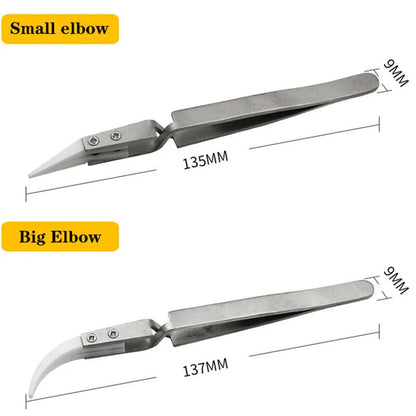 Tweezers Ceramic Stainless Steel Straight Elbow Tips Anti-Static Soldering Tools