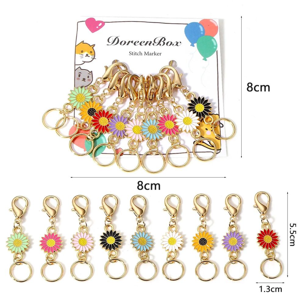 Knitting Stitch Markers 9Pcs Zinc Based Alloy Daisy Flower Pendant Crochet Latch